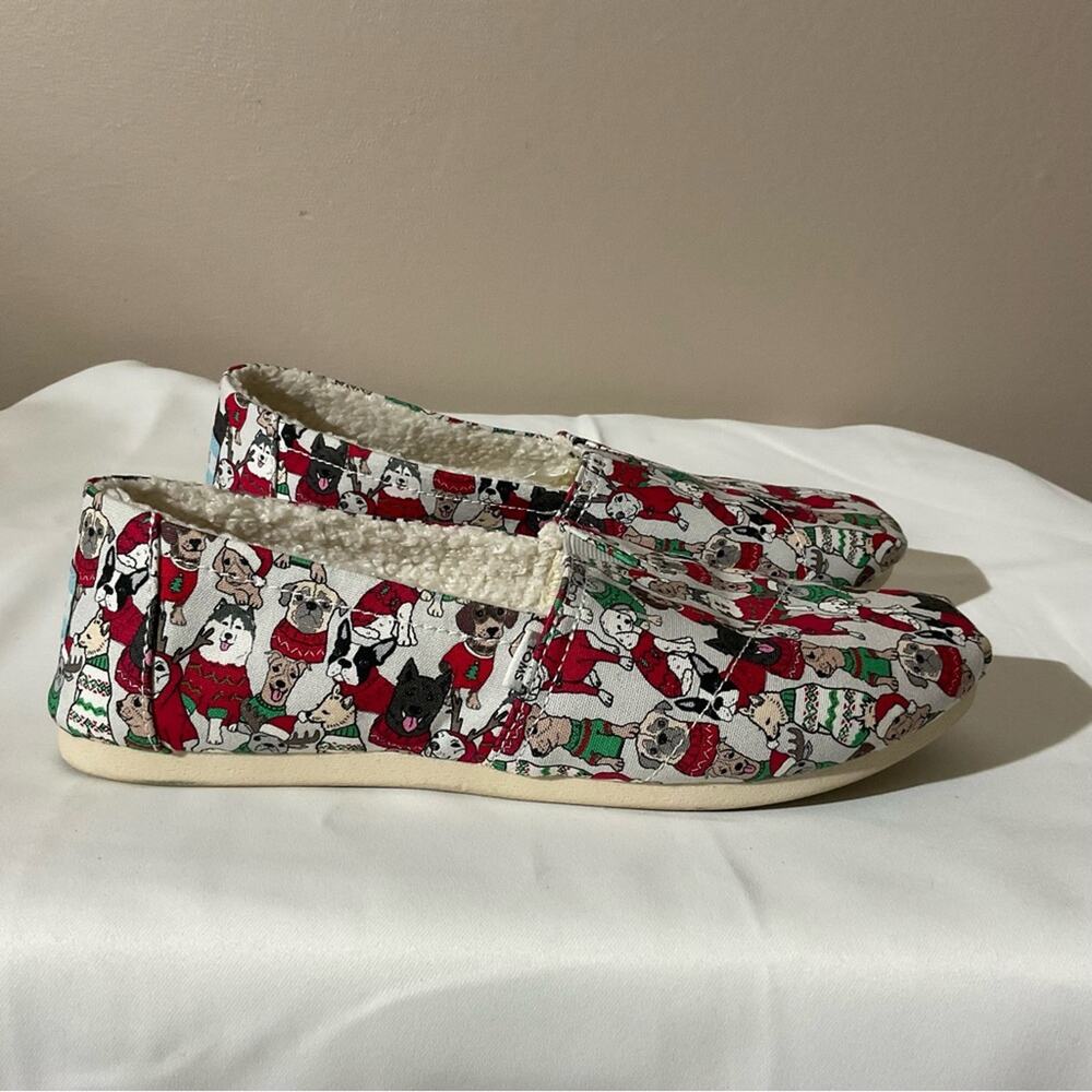 Toms Belmont Glacier Grey Holiday Sweater Dog Christmas Shoes Size 8